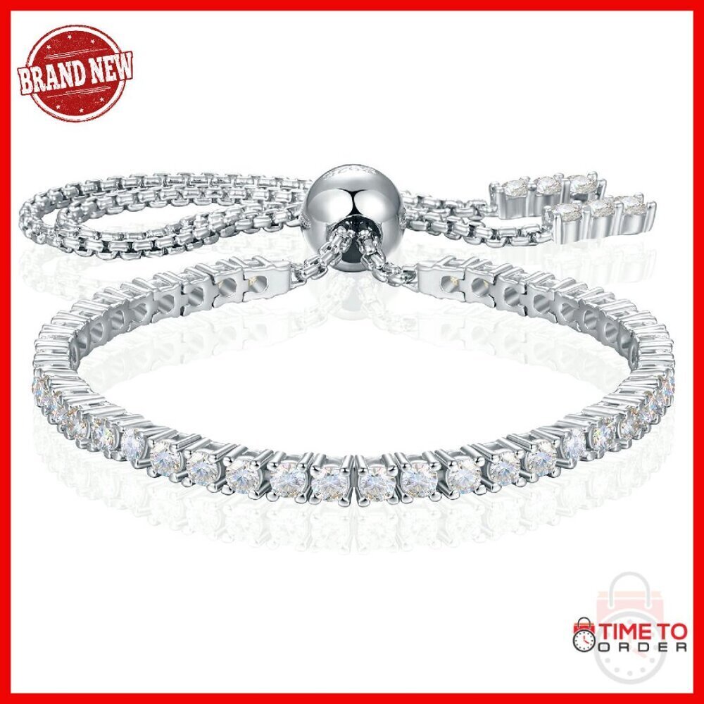 Moissanite Tennis Bracelet Adjustable 925 Sterling Silver Women's Jewelry